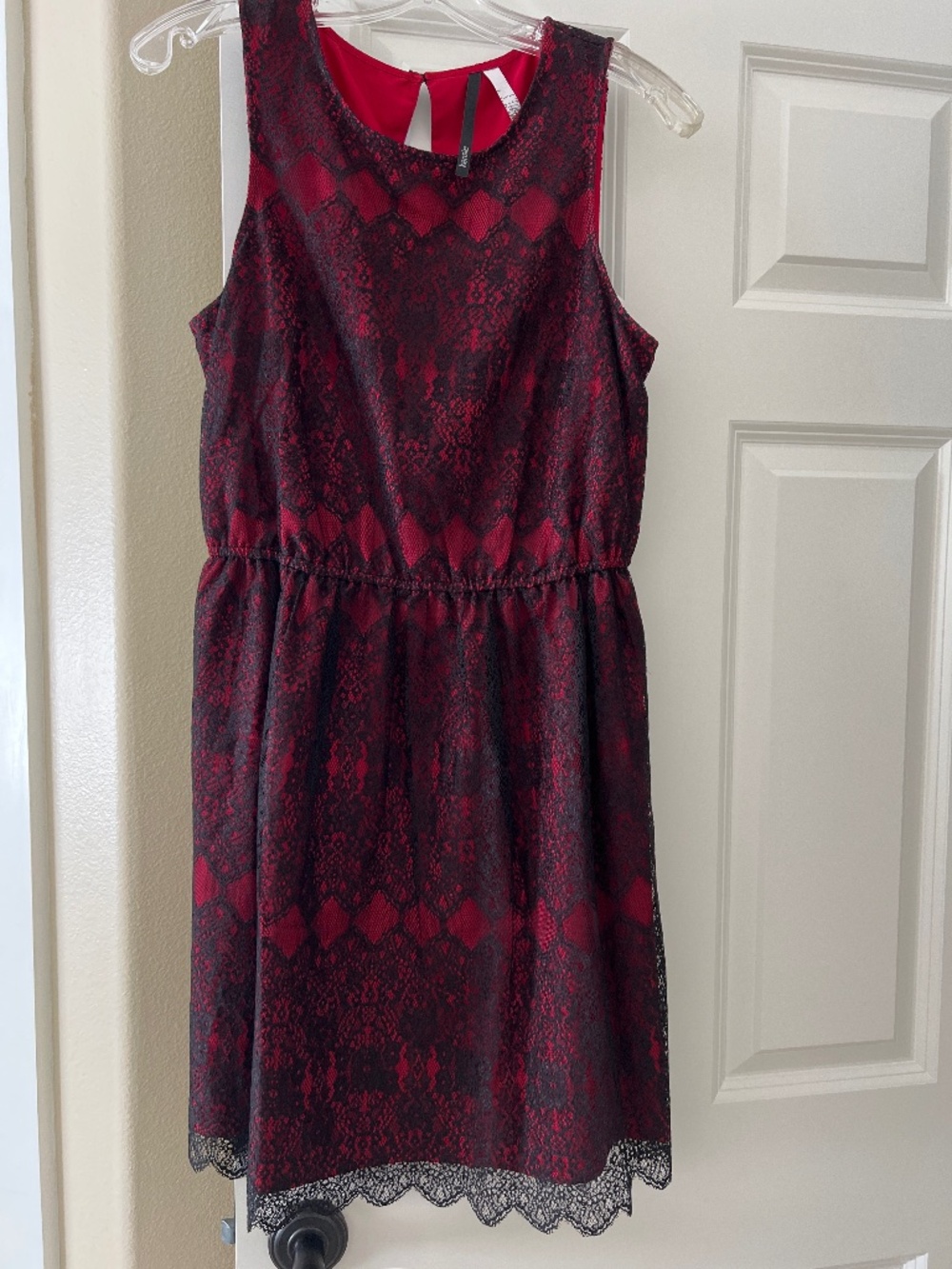 Red and black lace dress
